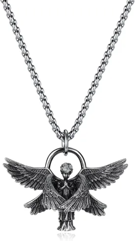 Pendant Necklace for Men with Box Chain Versatile Stainless Steel Silver Pendant
