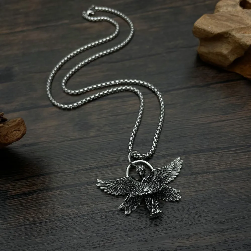 Pendant Necklace for Men with Box Chain Versatile Stainless Steel Silver Pendant