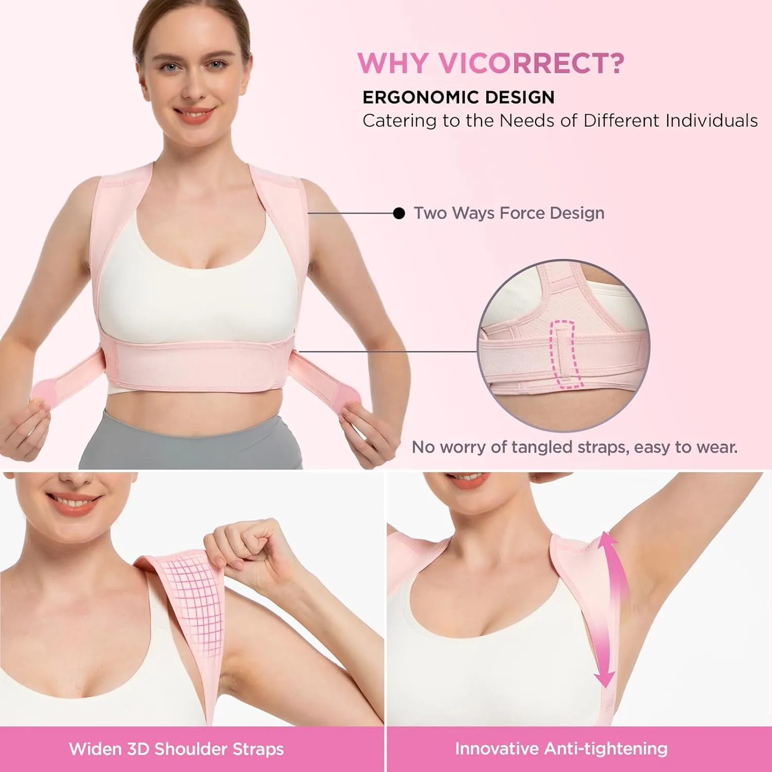 Posture Corrector for Women and Men, Adjustable Upper Back Brace for Clavicle Support and Providing Pain Relief from Neck, Shoulder, and Upper Back (Pink, Large/XLarge)