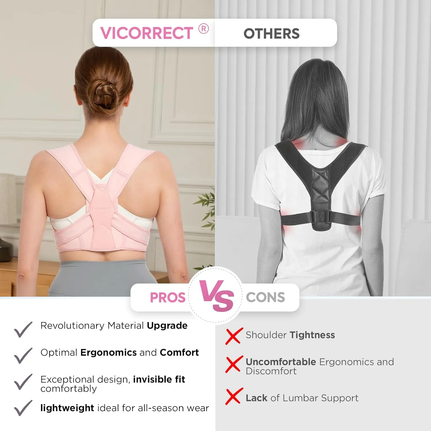 Posture Corrector for Women and Men, Adjustable Upper Back Brace for Clavicle Support and Providing Pain Relief from Neck, Shoulder, and Upper Back (Pink, Large/XLarge)