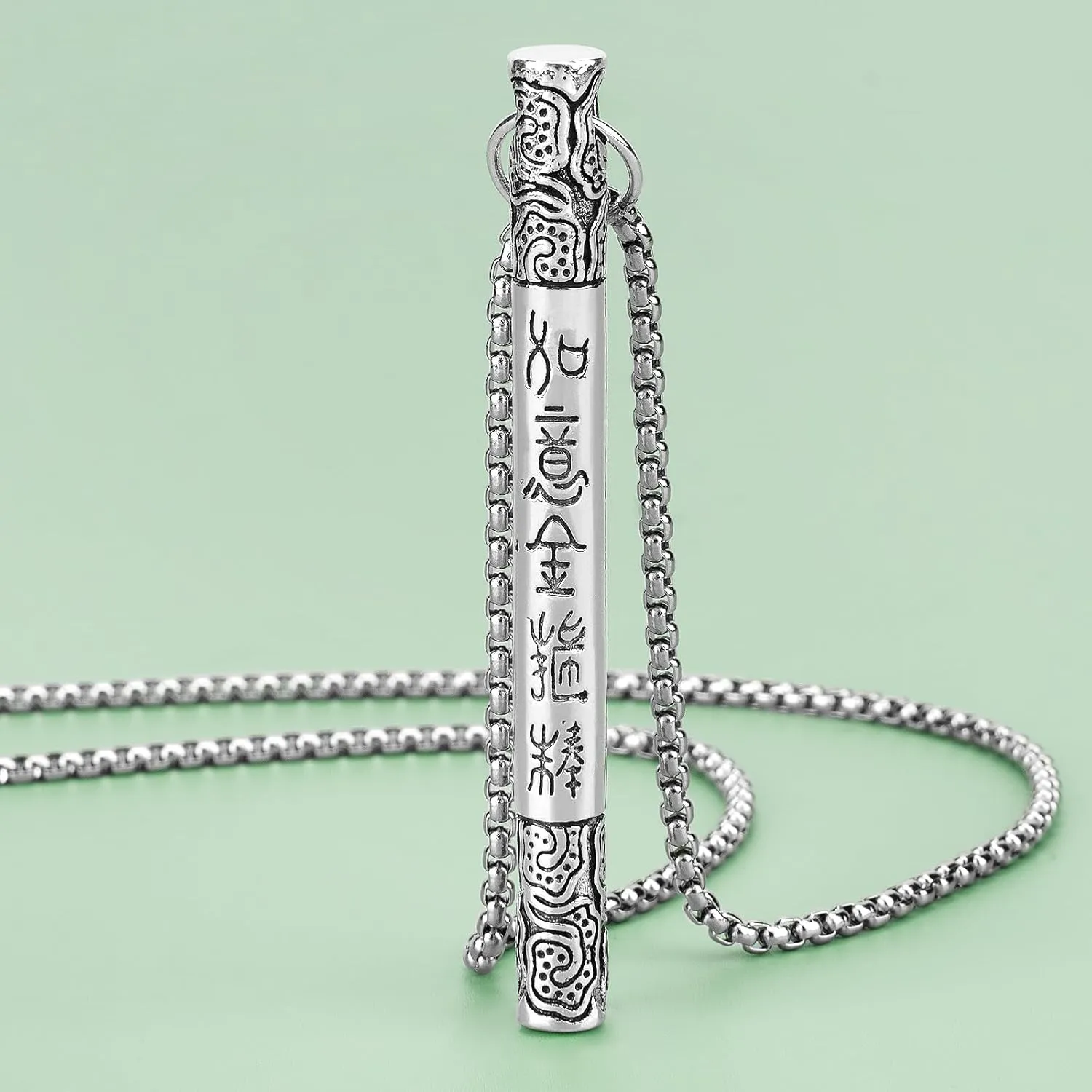 Silver Tibetan Prayer Wheel - Spinning Buddhist Mantra Necklace, Bless Peace And Good Luck, Pendant Prayer Locket