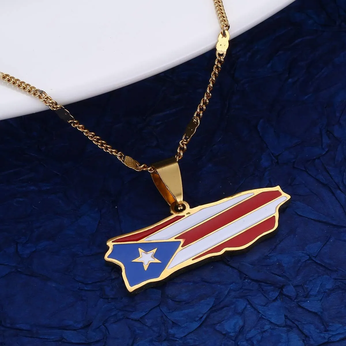 Stainless Steel Trendy Enamel Puerto Rico Map Pendant Chain for Women Puerto Ricans Map Charm Jewelry