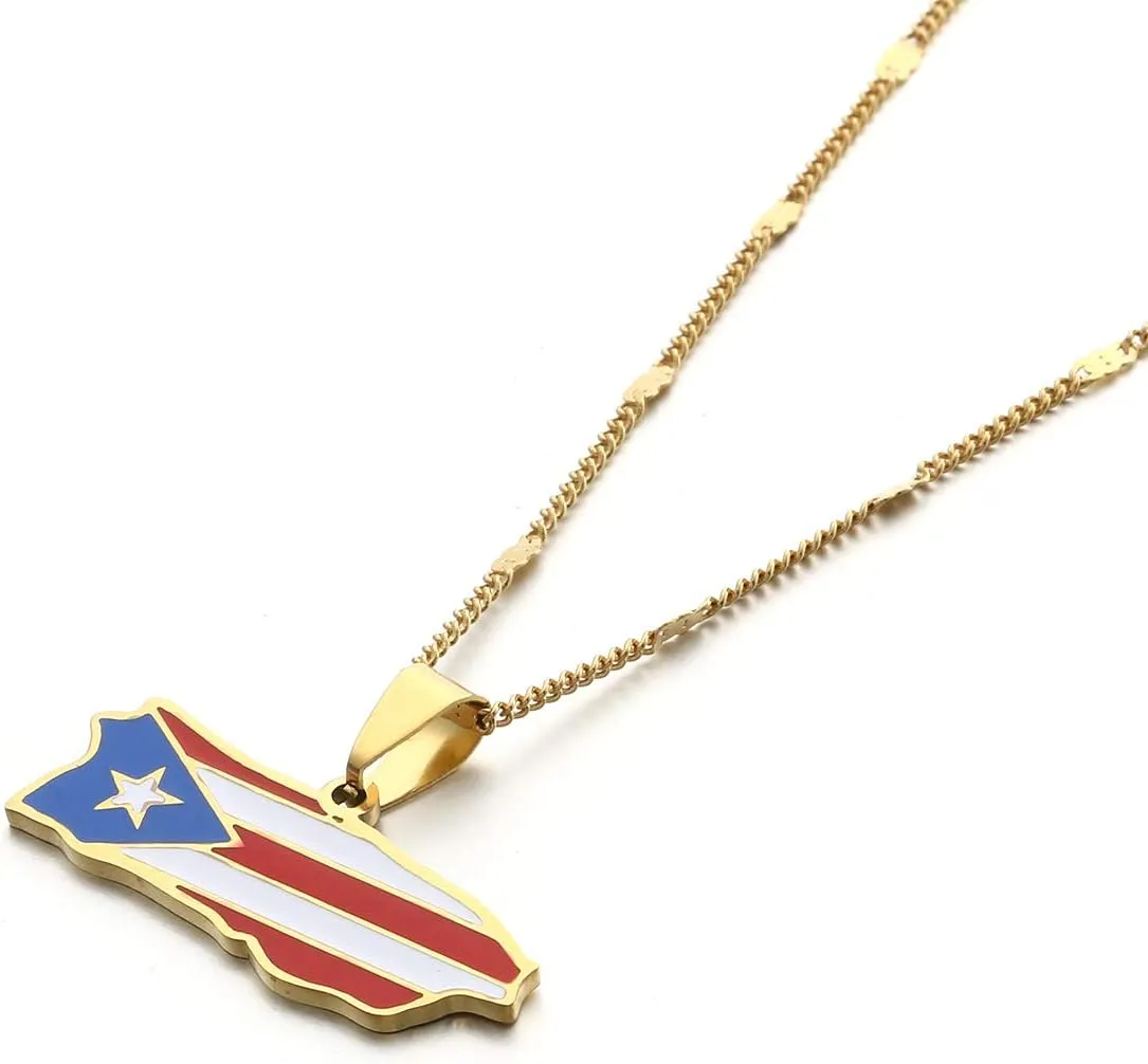 Stainless Steel Trendy Enamel Puerto Rico Map Pendant Chain for Women Puerto Ricans Map Charm Jewelry