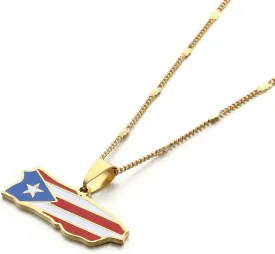 Stainless Steel Trendy Enamel Puerto Rico Map Pendant Chain for Women Puerto Ricans Map Charm Jewelry