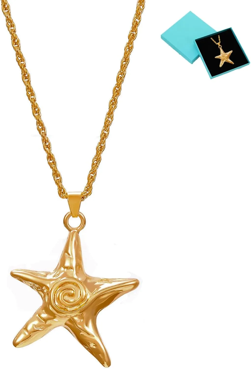 Starfish Necklace for Women Dainty Swirl Summer Beach Ocean Pendant Necklace Stainless Steel Aesthetic Starfish Charm Necklace Trendy Vacation Star Jewelry
