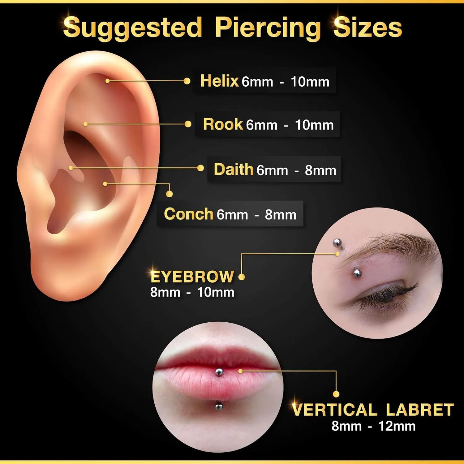 Surgical Steel Curved Barbell Ring 16g 5/16 8mm 3mm Ferido Ball Helix Earring Eyebrow Piercing Jewelry Choose Colors and Size