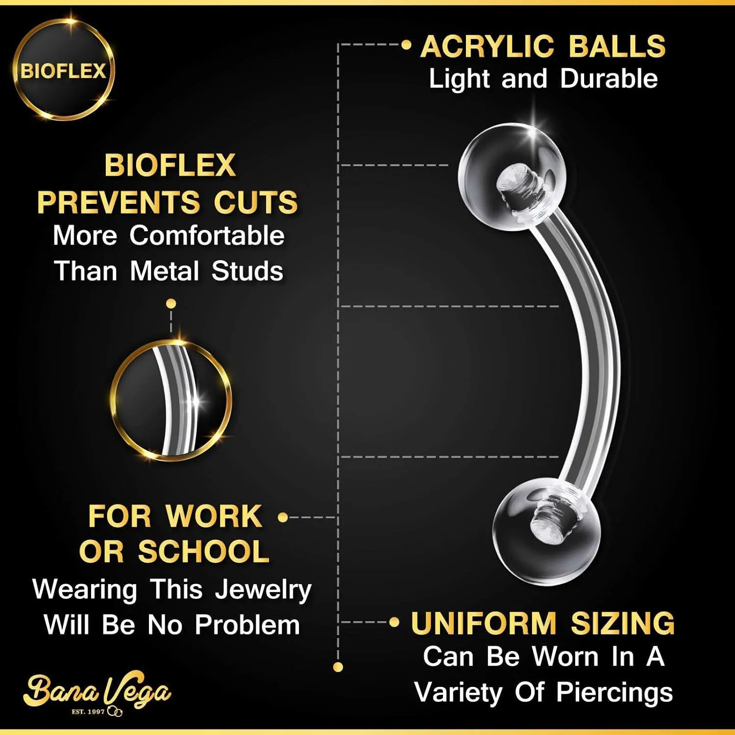 Surgical Steel Curved Barbell Ring 16g 5/16 8mm 3mm Ferido Ball Helix Earring Eyebrow Piercing Jewelry Choose Colors and Size