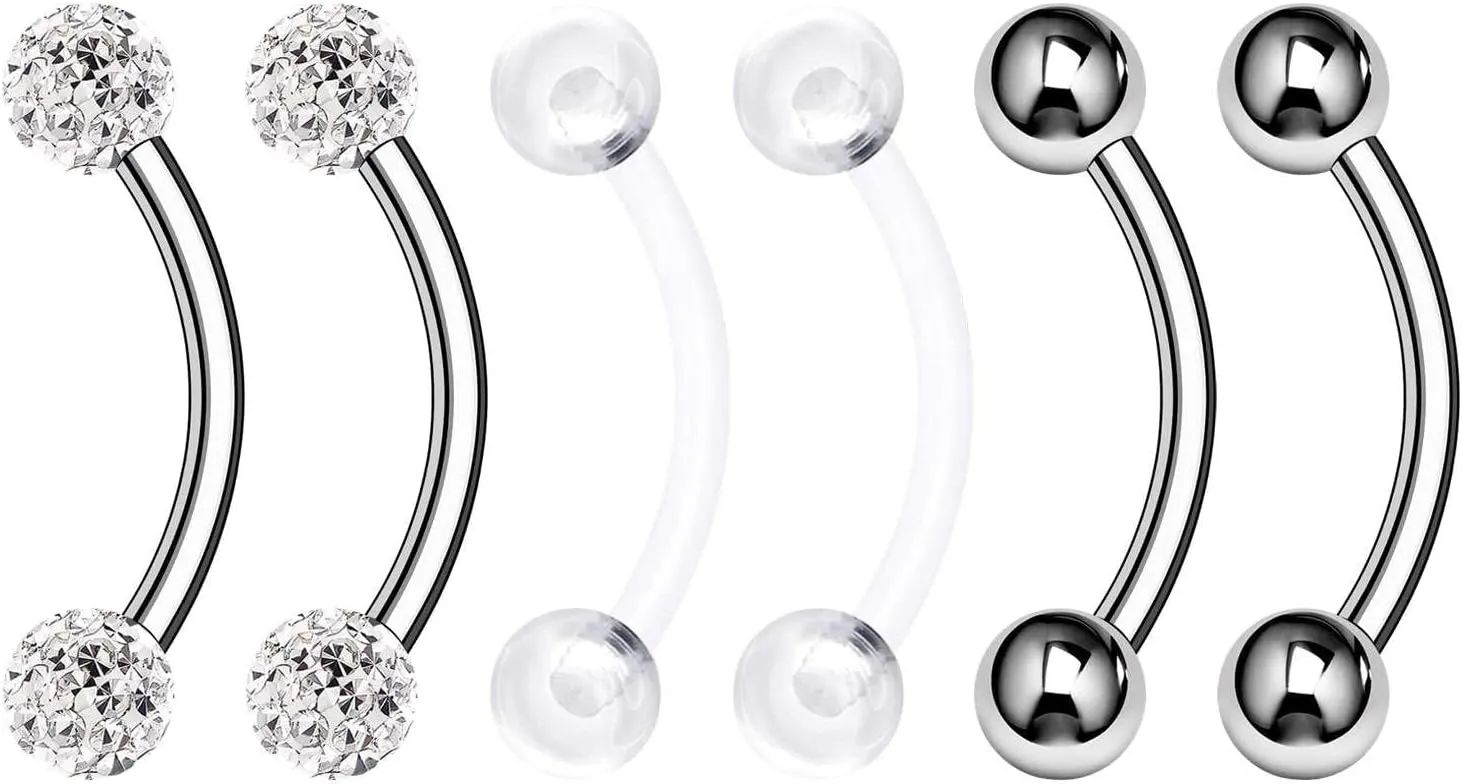 Surgical Steel Curved Barbell Ring 16g 5/16 8mm 3mm Ferido Ball Helix Earring Eyebrow Piercing Jewelry Choose Colors and Size