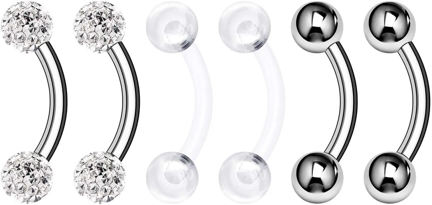 Surgical Steel Curved Barbell Ring 16g 5/16 8mm 3mm Ferido Ball Helix Earring Eyebrow Piercing Jewelry Choose Colors and Size