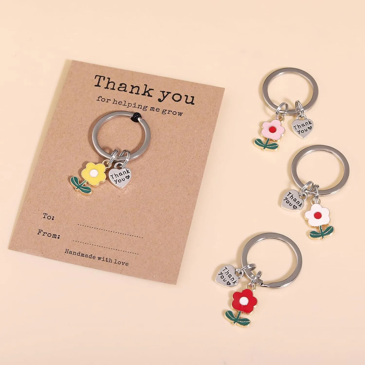 Teacher Appreciation Keychain Gifts in Bulk Teacher Day Christmas Gift Thank You for Helping Me Grow Keychain
