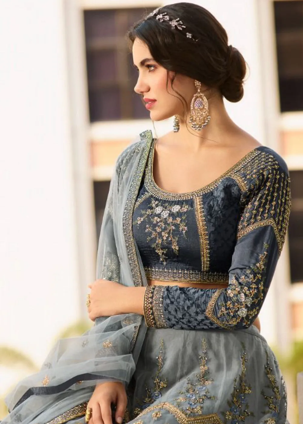 Wedding Party Grey & Gold Embroidered Stunning Lehenga