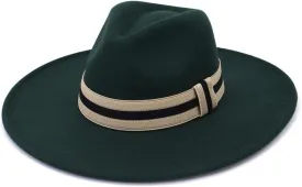 Wide Brim Jazz Church Hat Women Men British Style Wool Fedoras Cap Gentleman Elegant Formal Party Cap Luopan Caps & Hats (Color : Dark Green, Size : 56-58cm)