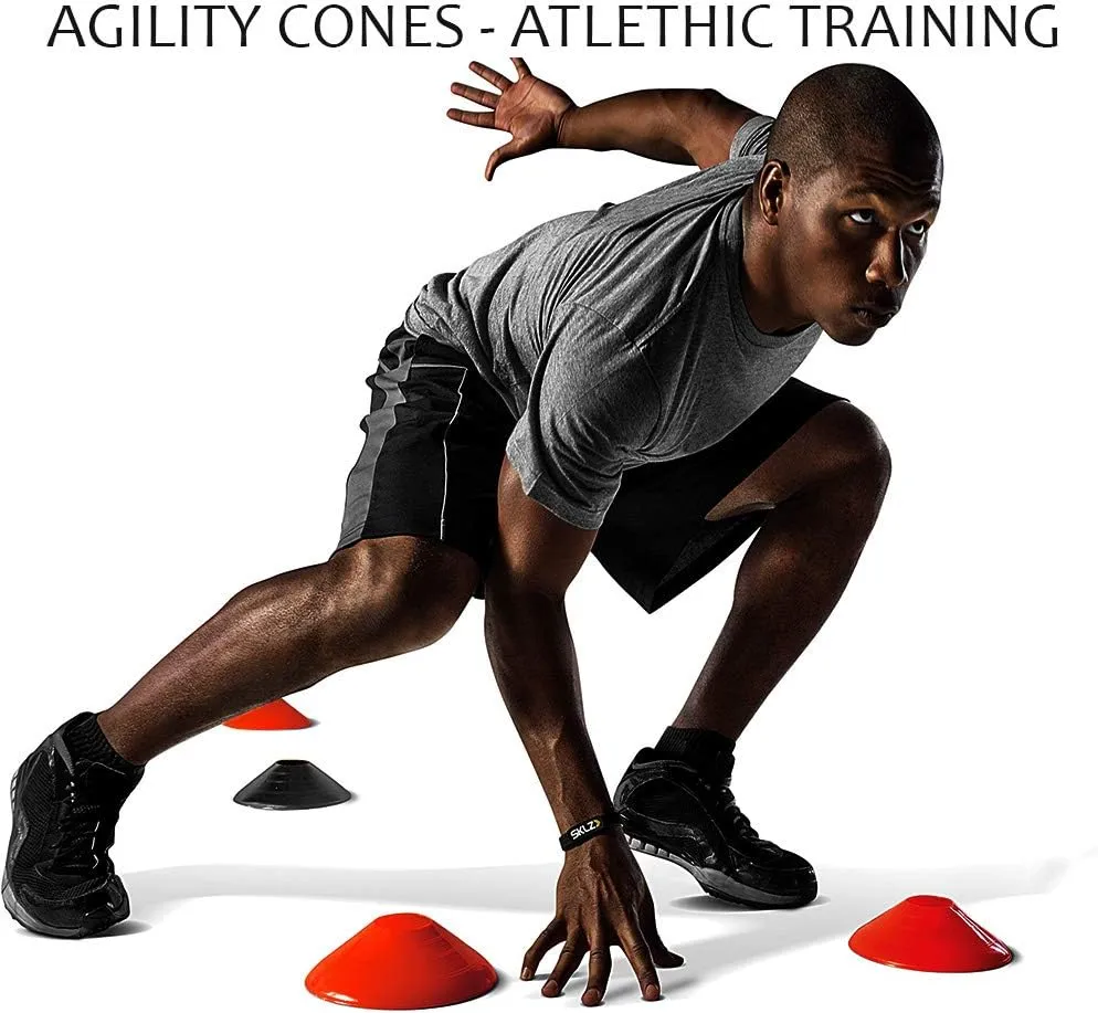 WODFitters 20-Pack Agility Cones  Soccer, Football Training Agility Cones  Red and Black  Extra-Durable Material  Indoor and Outdoor Use  Increase Speed and Agility