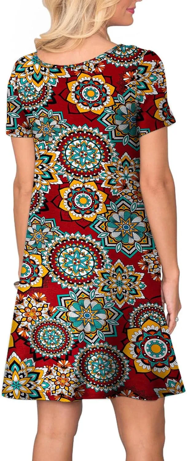 Women's Casual T Shirt Dress Summer Short Sleeve Swing Dresses with Pockets