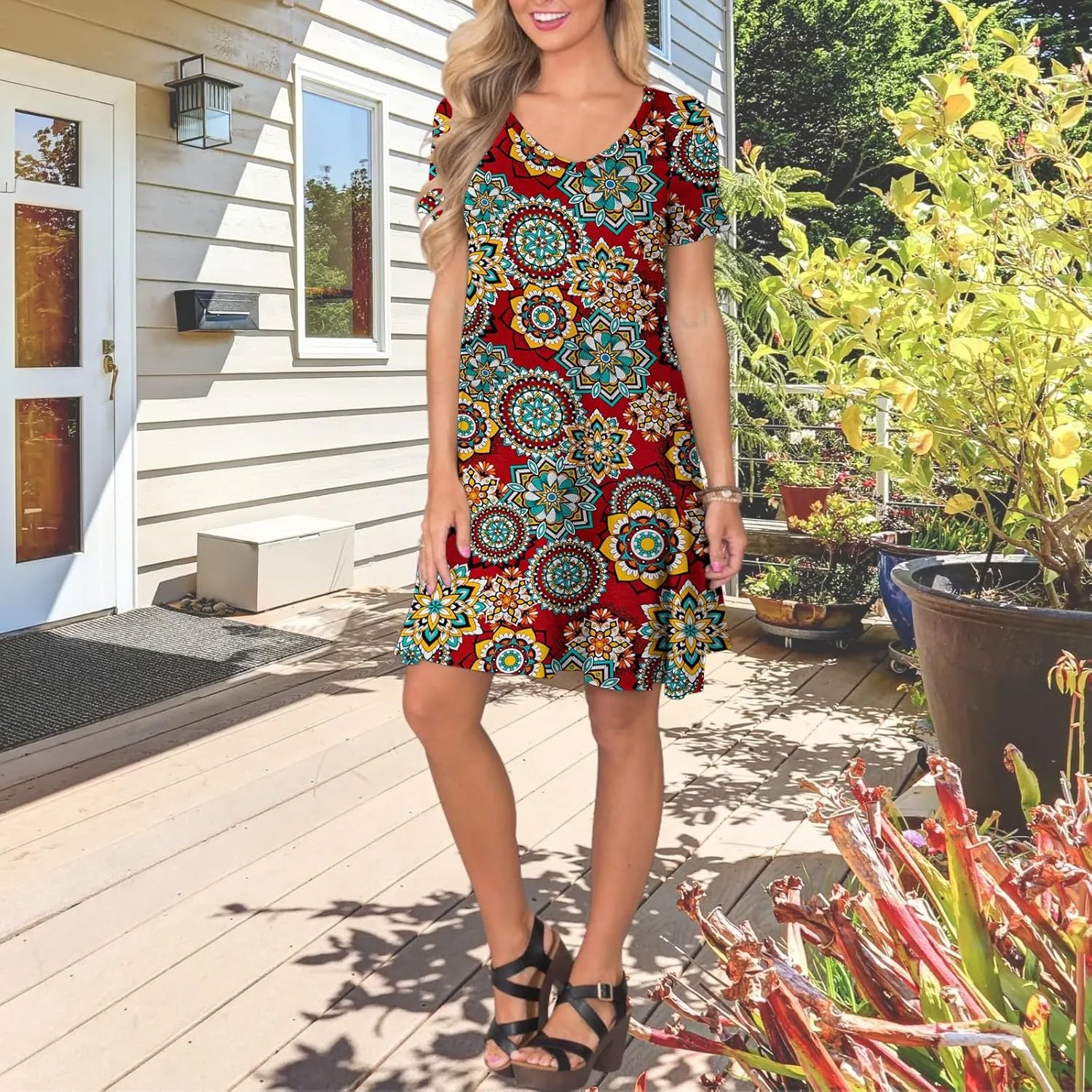 Women's Casual T Shirt Dress Summer Short Sleeve Swing Dresses with Pockets