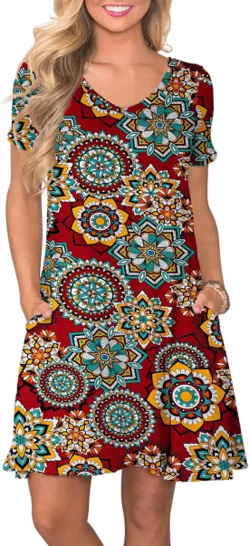 Women's Casual T Shirt Dress Summer Short Sleeve Swing Dresses with Pockets