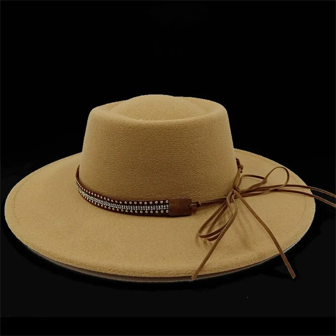 Women's Fedora Hat Jazz Hat Men's Classic Flat Top Fedora Hat Classic Wide Brimmed Soft Woolen Hat