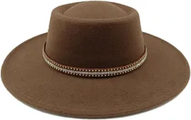 Women's Fedora Hat Jazz Hat Men's Classic Flat Top Fedora Hat Classic Wide Brimmed Soft Woolen Hat