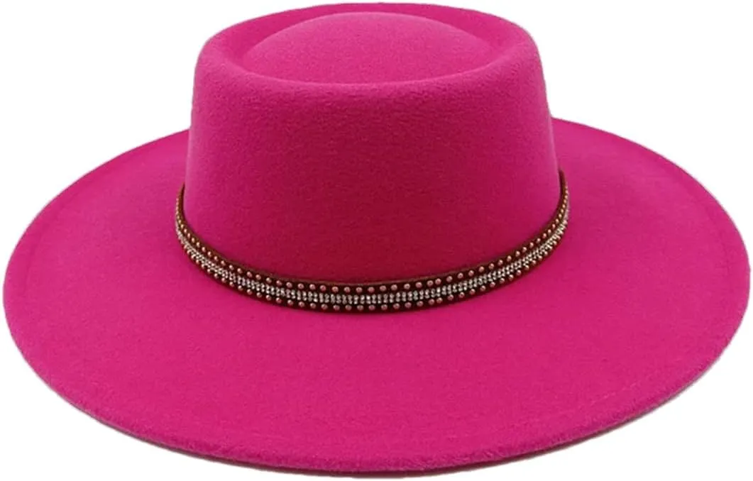 Women's Fedora Hat Jazz Hat Men's Classic Flat Top Fedora Hat Classic Wide Brimmed Soft Woolen Hat