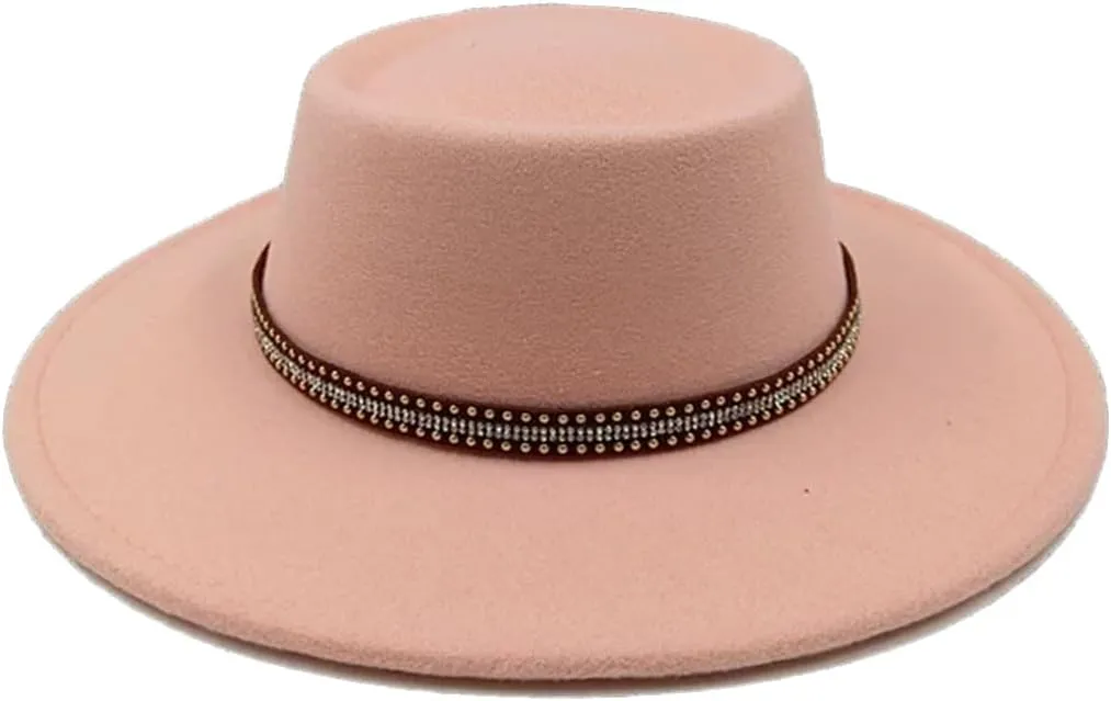 Women's Fedora Hat Jazz Hat Men's Classic Flat Top Fedora Hat Classic Wide Brimmed Soft Woolen Hat