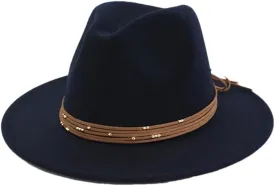 Women's Vintage Wide Brim Jazz Fedora Hats Wide Brim Fedora Hat Panama Cap Party Wedding Church Caps Navy 59to60cm
