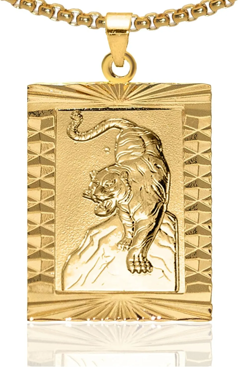 Xusamss Punk Jewelry Plated 18K Gold Tiger Dog Tag Pendant Necklace,22inches Box Chain