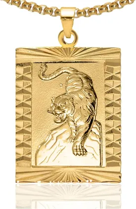 Xusamss Punk Jewelry Plated 18K Gold Tiger Dog Tag Pendant Necklace,22inches Box Chain