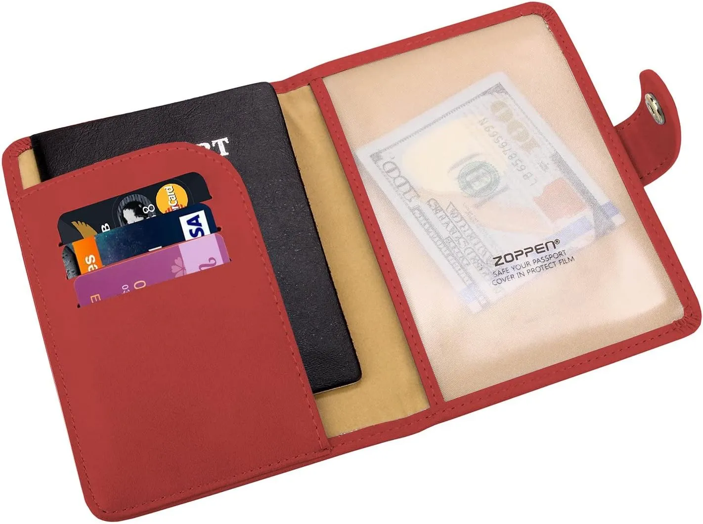 ZOPPEN Passport Holder Women, Passport Cover Travel Wallet Rfid Blocking Passport Wallet Cover Case Travel Essentials Document Organizer, Scarlet Red